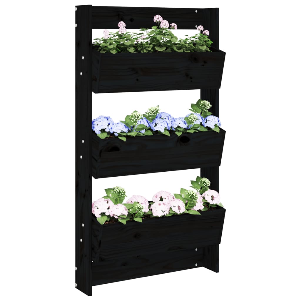 vidaXL Wand-Pflanzkübel 3 Fächer 60x18,5x110 cm Schwarz Kiefernholz