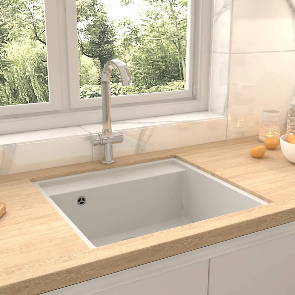 vidaXL Küchenspüle mit Überlauf Weiß Granit