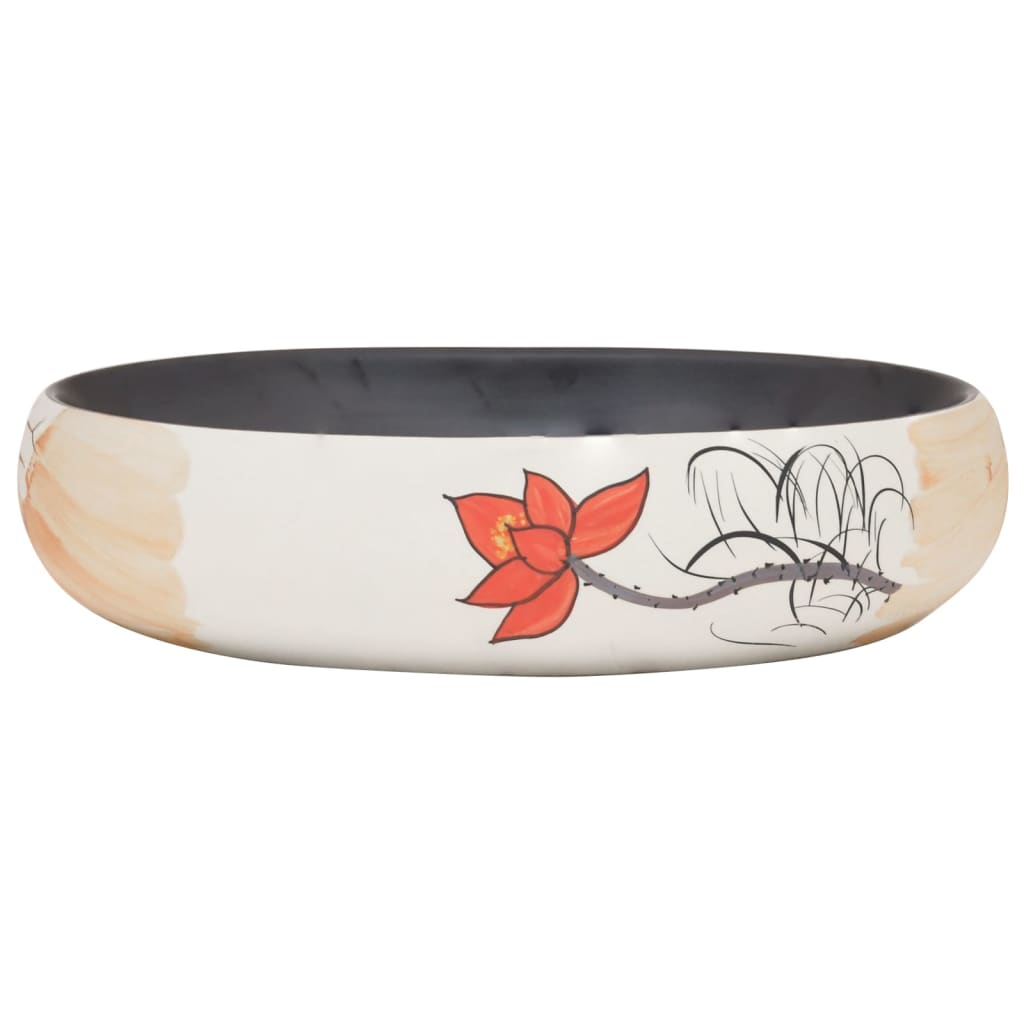 vidaXL Aufsatzwaschbecken Mehrfarbig Oval 59x40x15 cm Keramik - Image 3