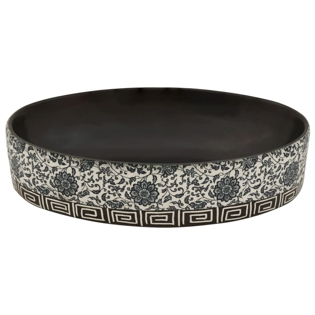 vidaXL Aufsatzwaschbecken Schwarz Blau Oval 56,5x36,5x13,5 cm Keramik - Image 4