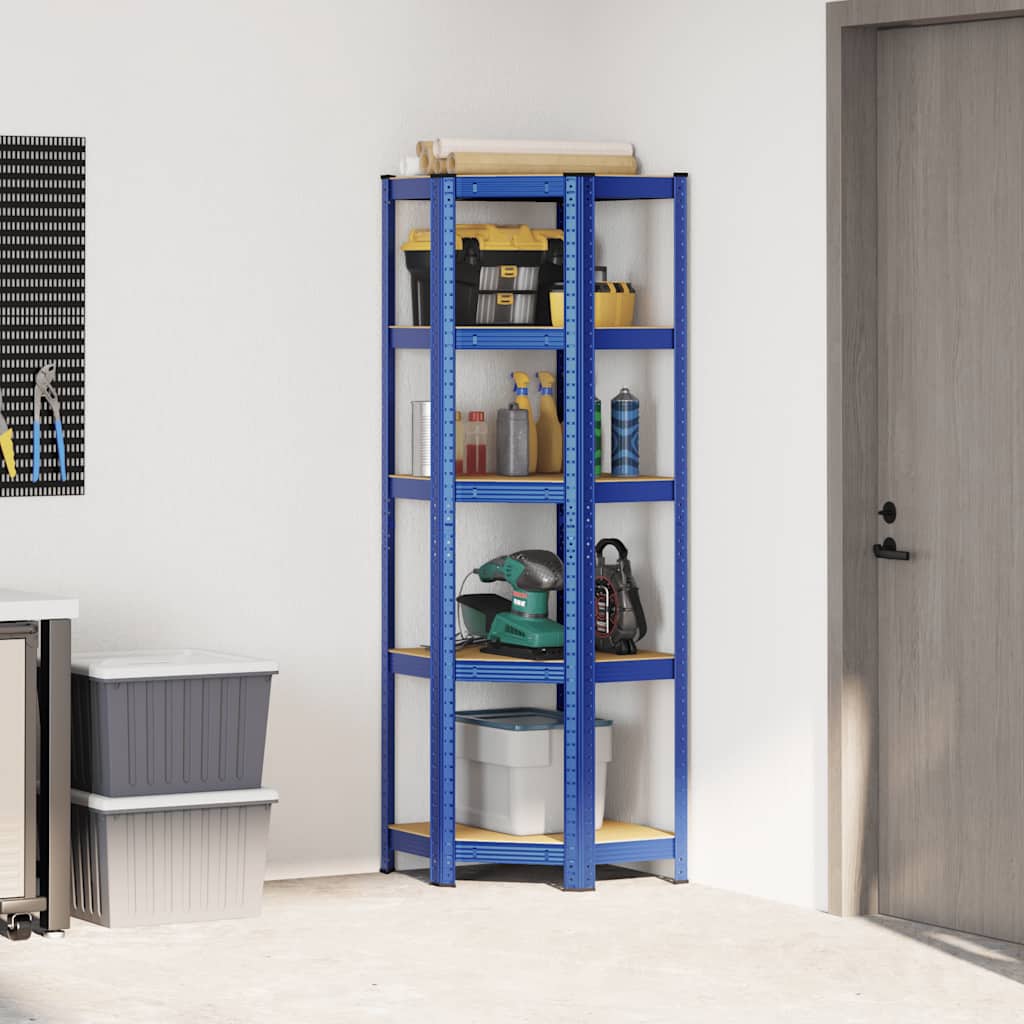 vidaXL Eckregal mit 5 Böden Blau Stahl & Holzwerkstoff - Image 3