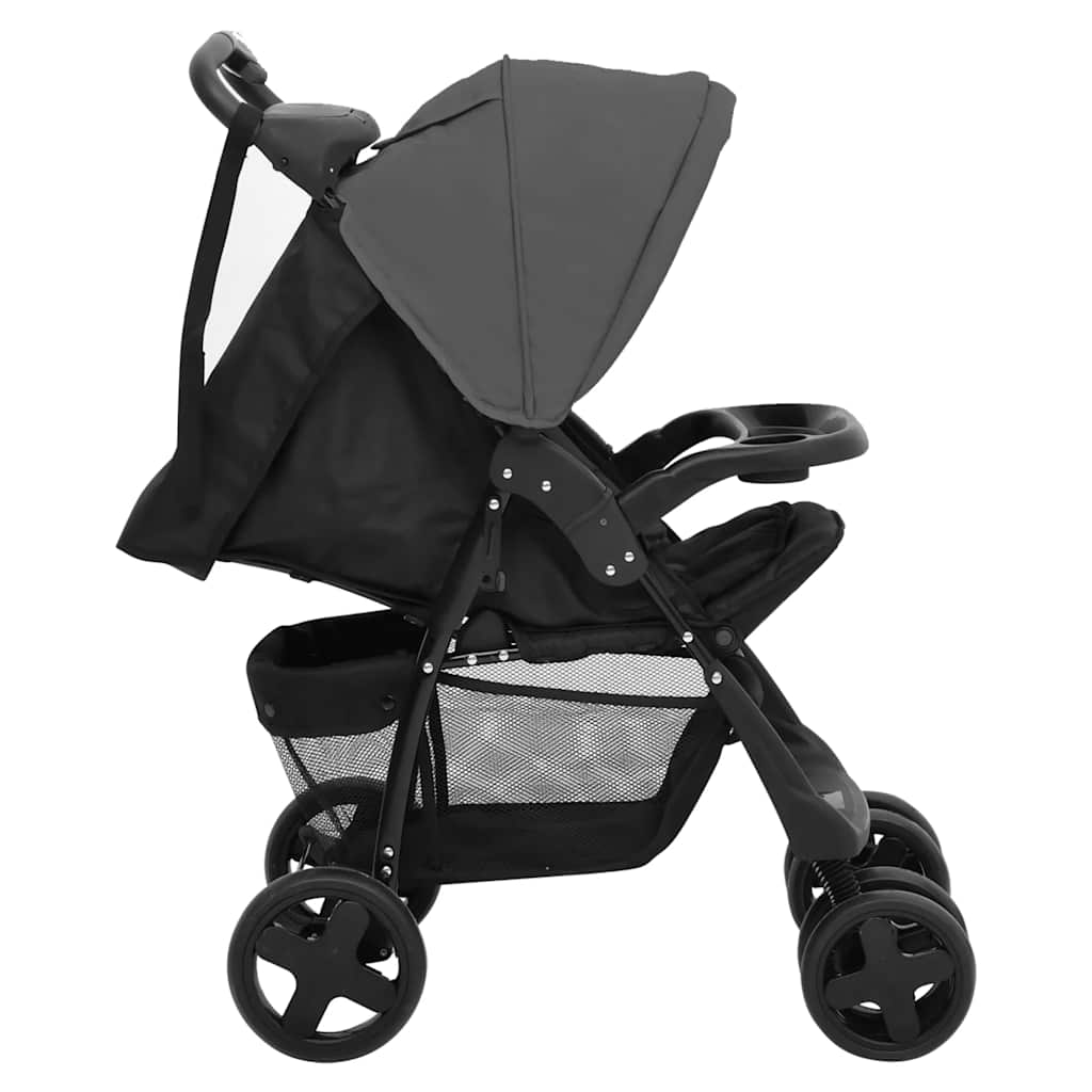 vidaXL 2-in-1 Kinderwagen Dunkelgrau und Schwarz Stahl - Image 4