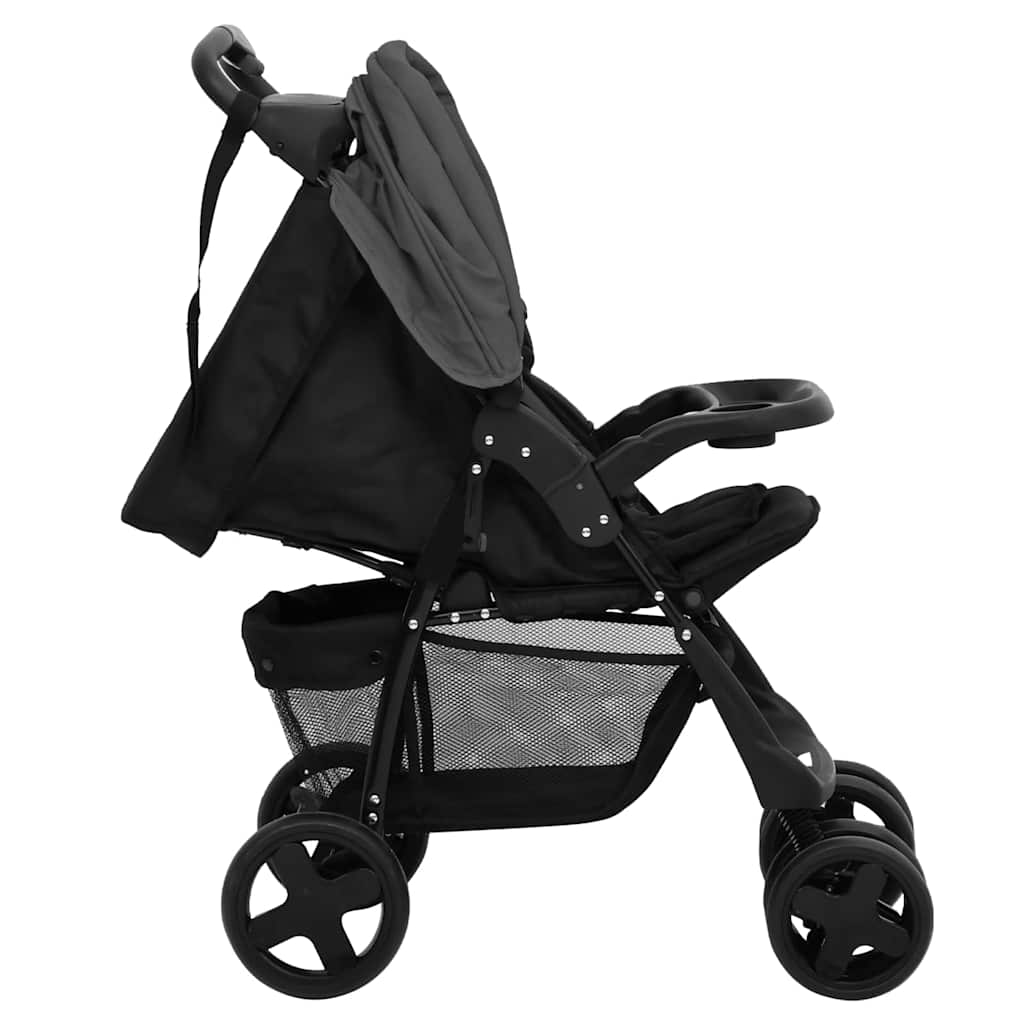 vidaXL 2-in-1 Kinderwagen Dunkelgrau und Schwarz Stahl - Image 5