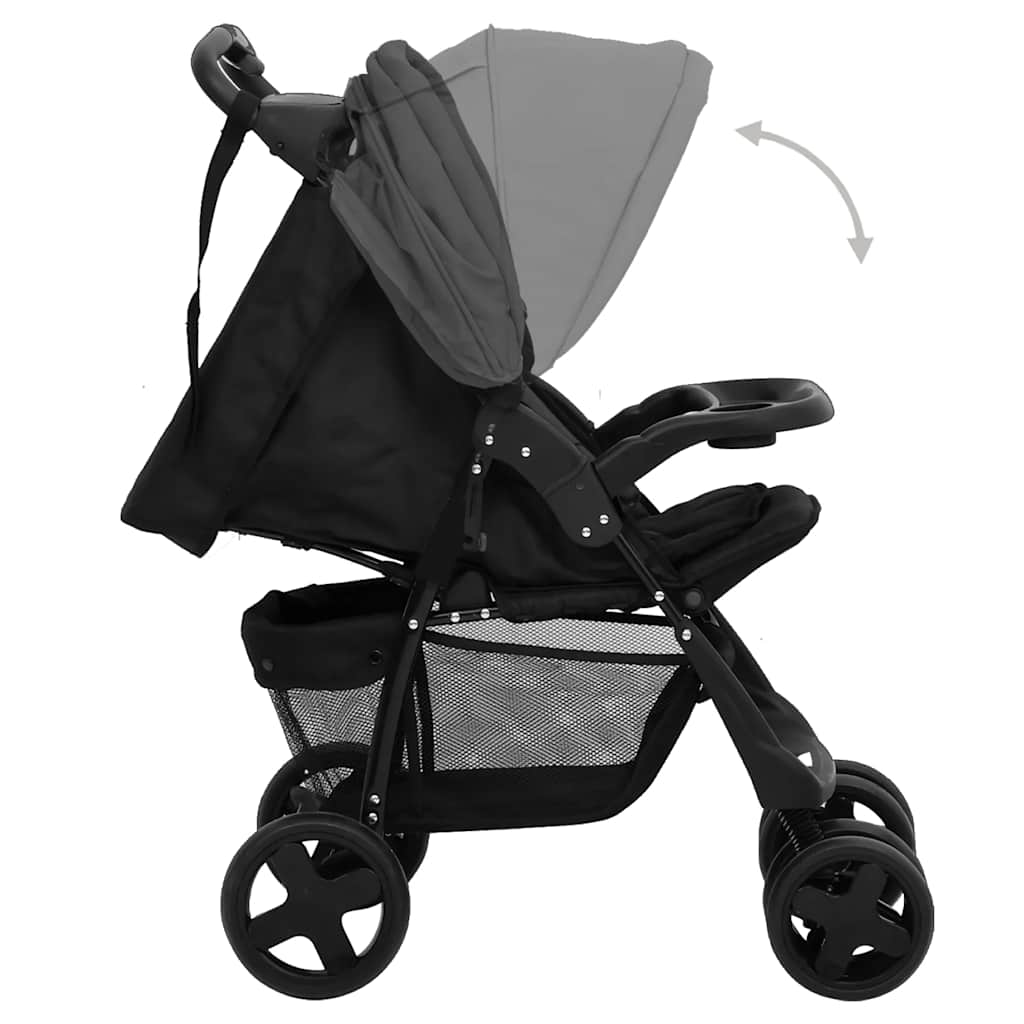 vidaXL 2-in-1 Kinderwagen Dunkelgrau und Schwarz Stahl - Image 6