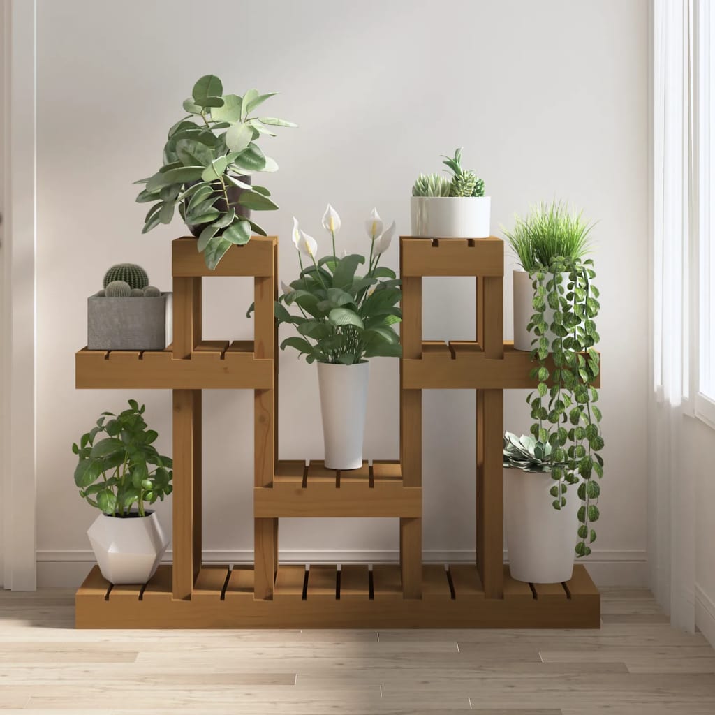vidaXL Support à plantes Marron miel 104,5x25x77,5 cm Bois massif pin