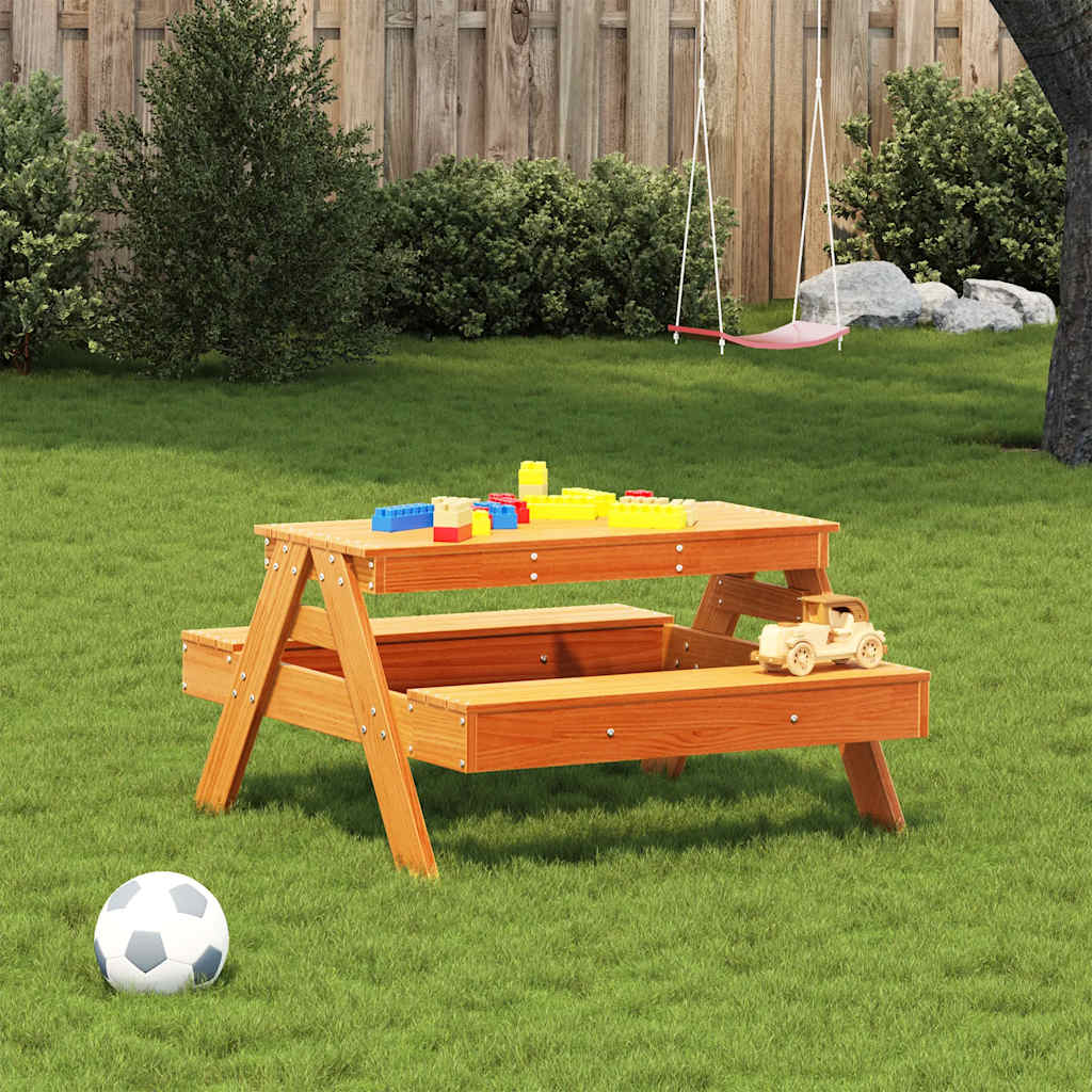 vidaXL Table de pique-nique pour enfants cire marron bois massif pin - Image 3