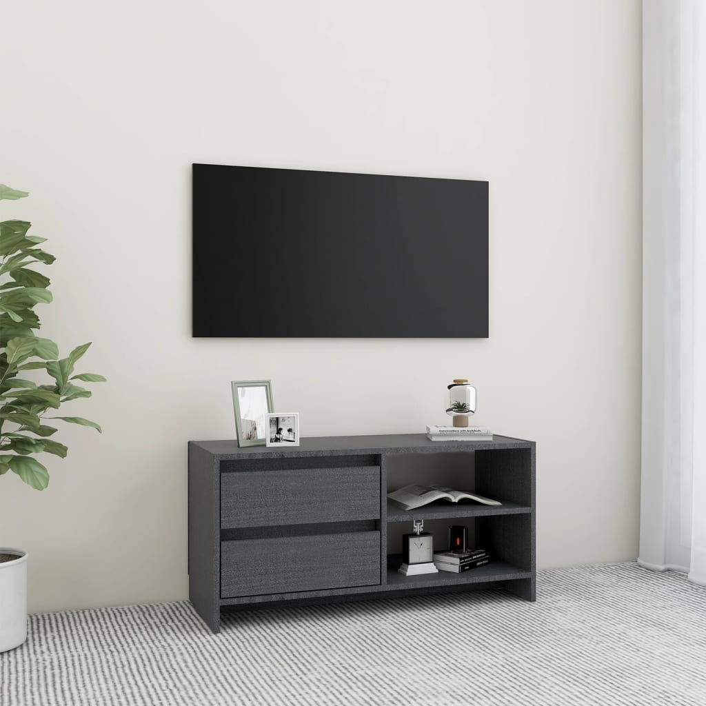 vidaXL Meuble TV Gris 80x31x39 cm Bois de pin massif