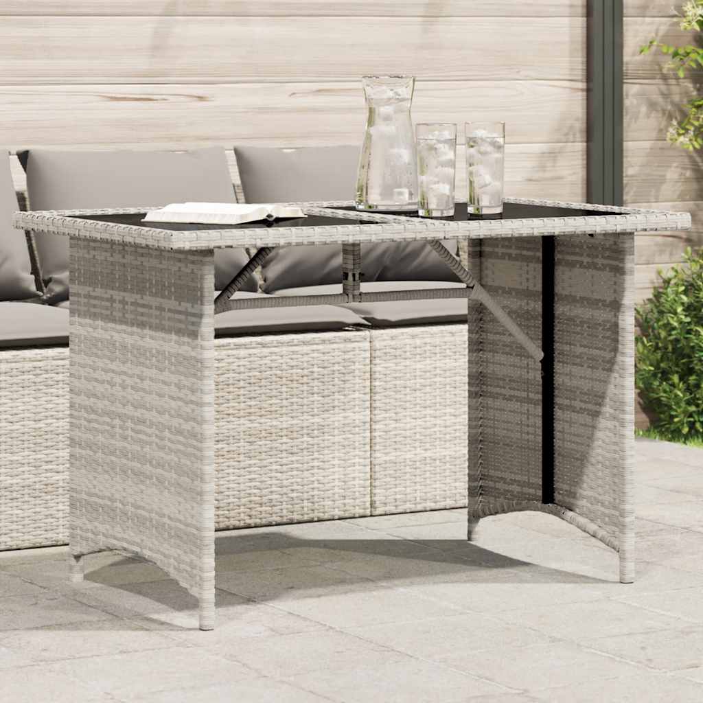 vidaXL Table de jardin et dessus en verre gris clair 110x68x70cm rotin