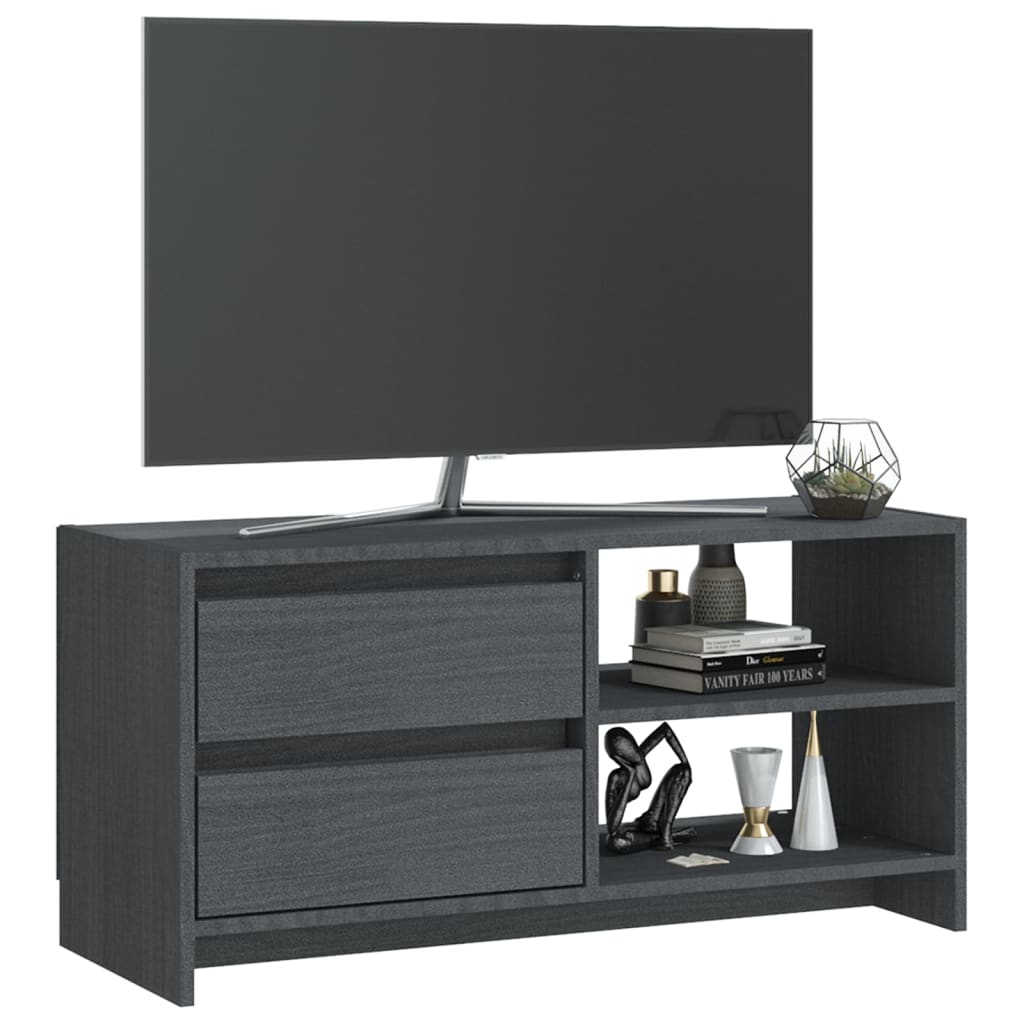 vidaXL Meuble TV Gris 80x31x39 cm Bois de pin massif - Image 4