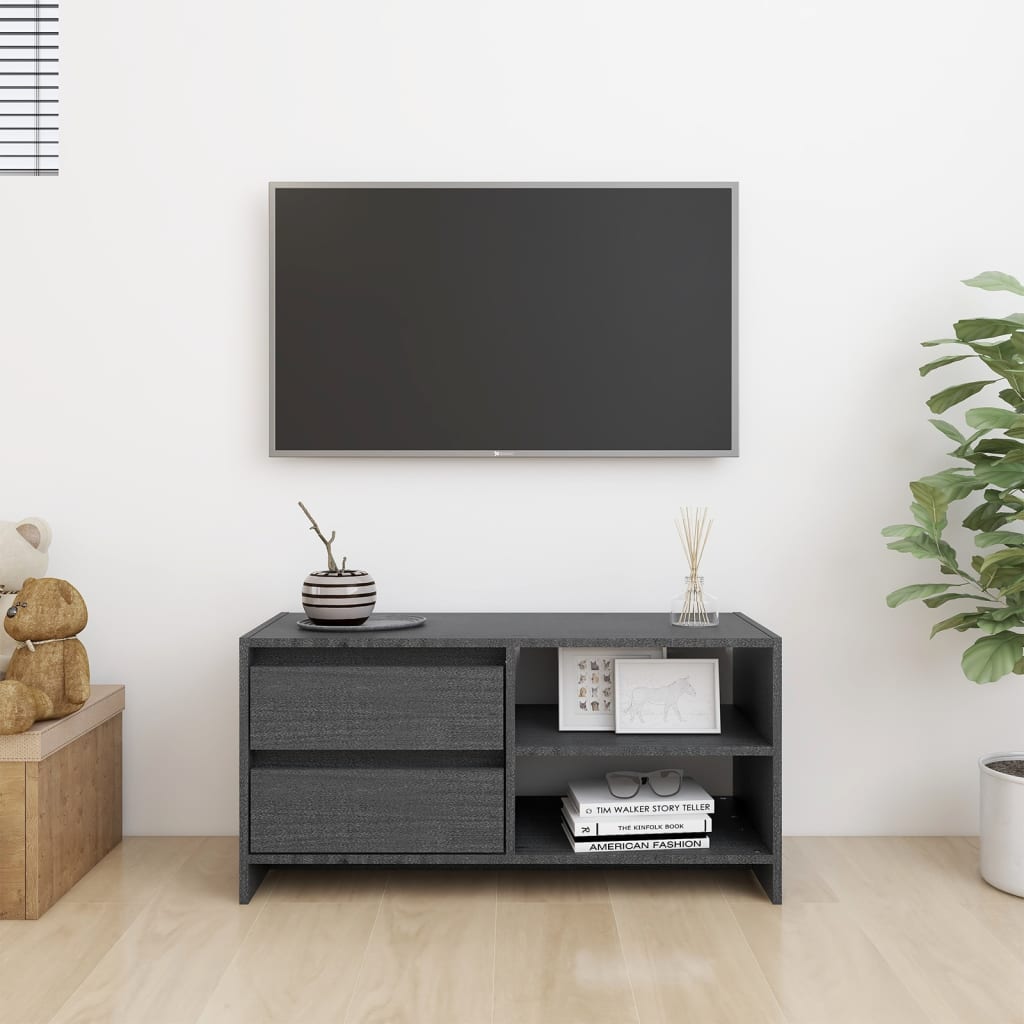 vidaXL Meuble TV Gris 80x31x39 cm Bois de pin massif - Image 3