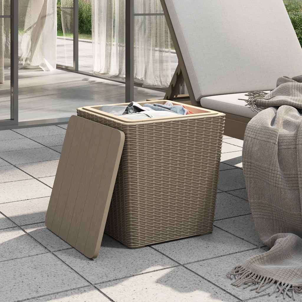 vidaXL Table de jardin avec couvercle amovible marron clair PP - Image 3