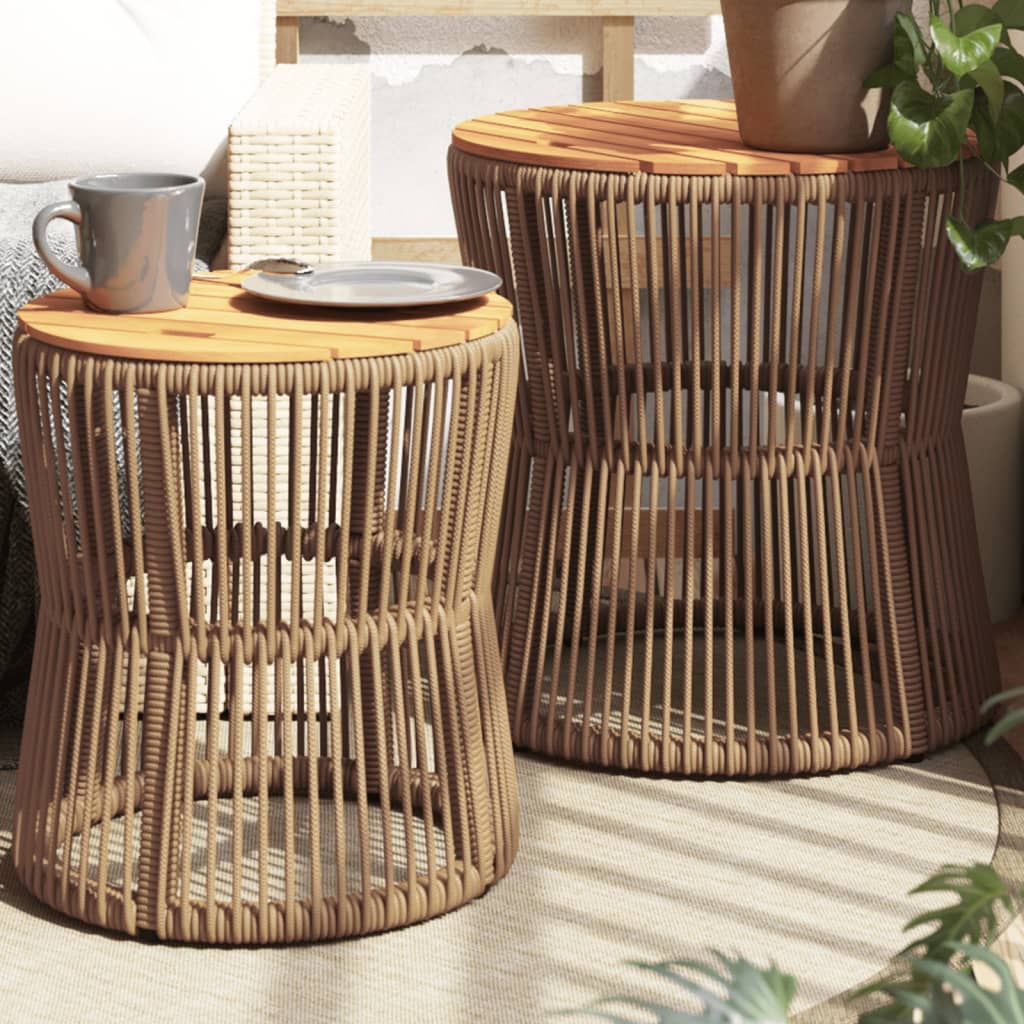 vidaXL Tables d'appoint de jardin 2pcs dessus en bois beige poly rotin
