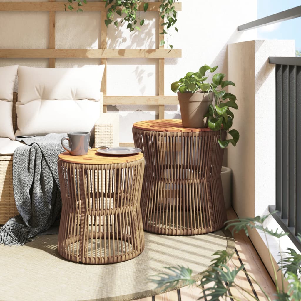 vidaXL Tables d'appoint de jardin 2pcs dessus en bois beige poly rotin - Image 3