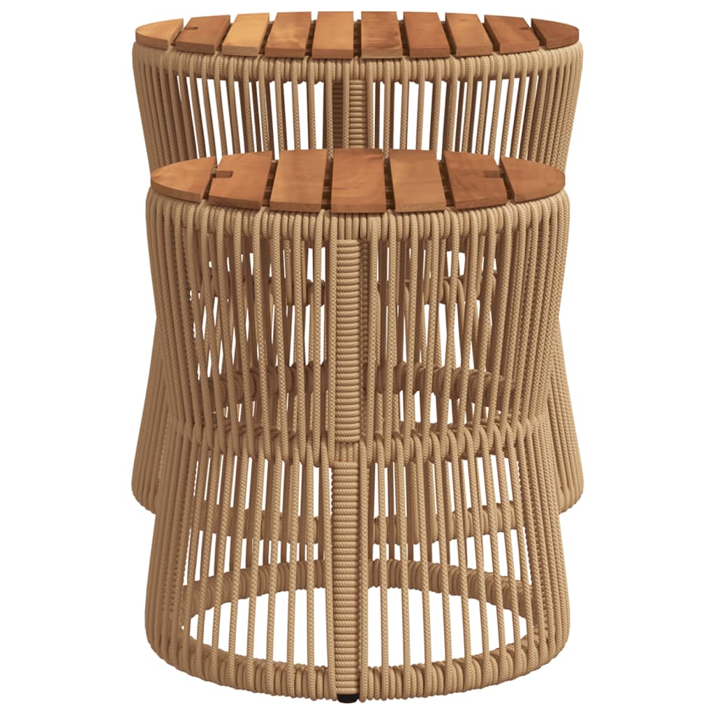 vidaXL Tables d'appoint de jardin 2pcs dessus en bois beige poly rotin - Image 5
