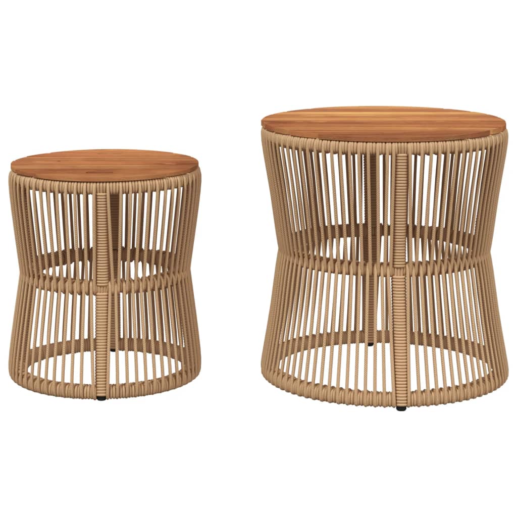 vidaXL Tables d'appoint de jardin 2pcs dessus en bois beige poly rotin - Image 4
