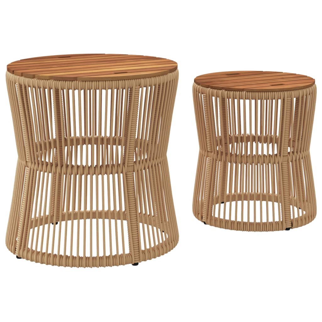 vidaXL Tables d'appoint de jardin 2pcs dessus en bois beige poly rotin - Image 6