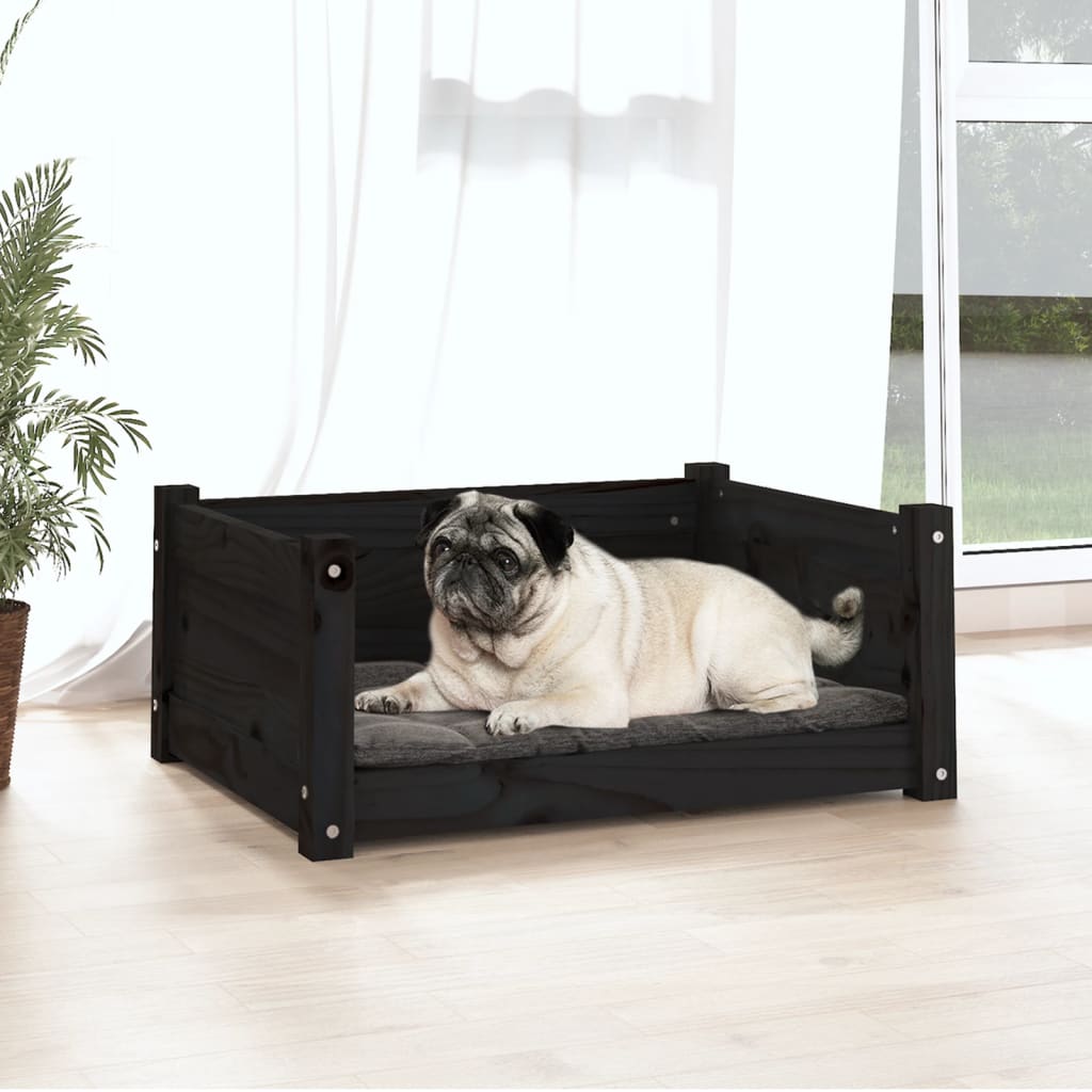 vidaXL Lit pour chien Noir 65,5x50,5x28 cm Bois de pin solide - Image 3