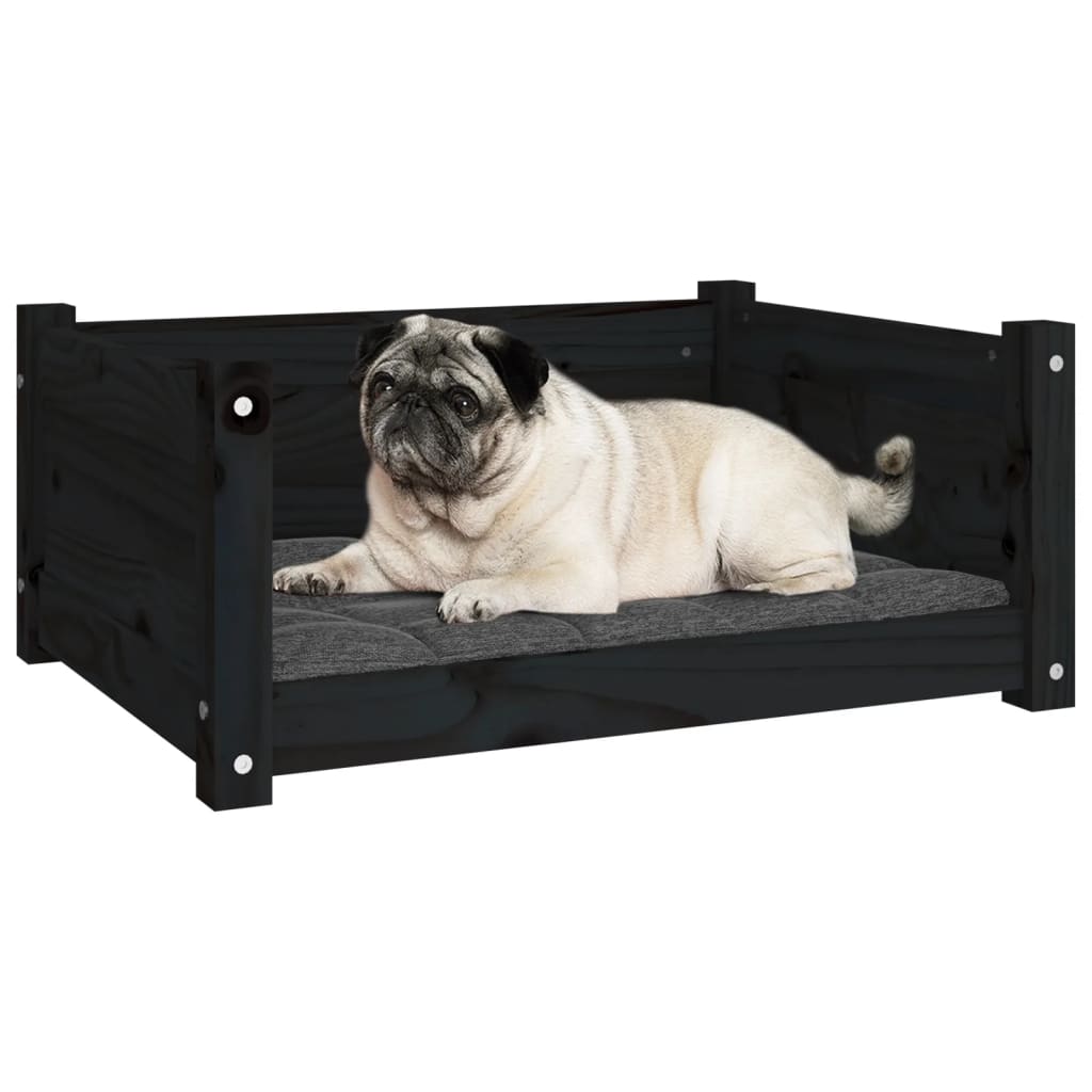 vidaXL Lit pour chien Noir 65,5x50,5x28 cm Bois de pin solide - Image 4