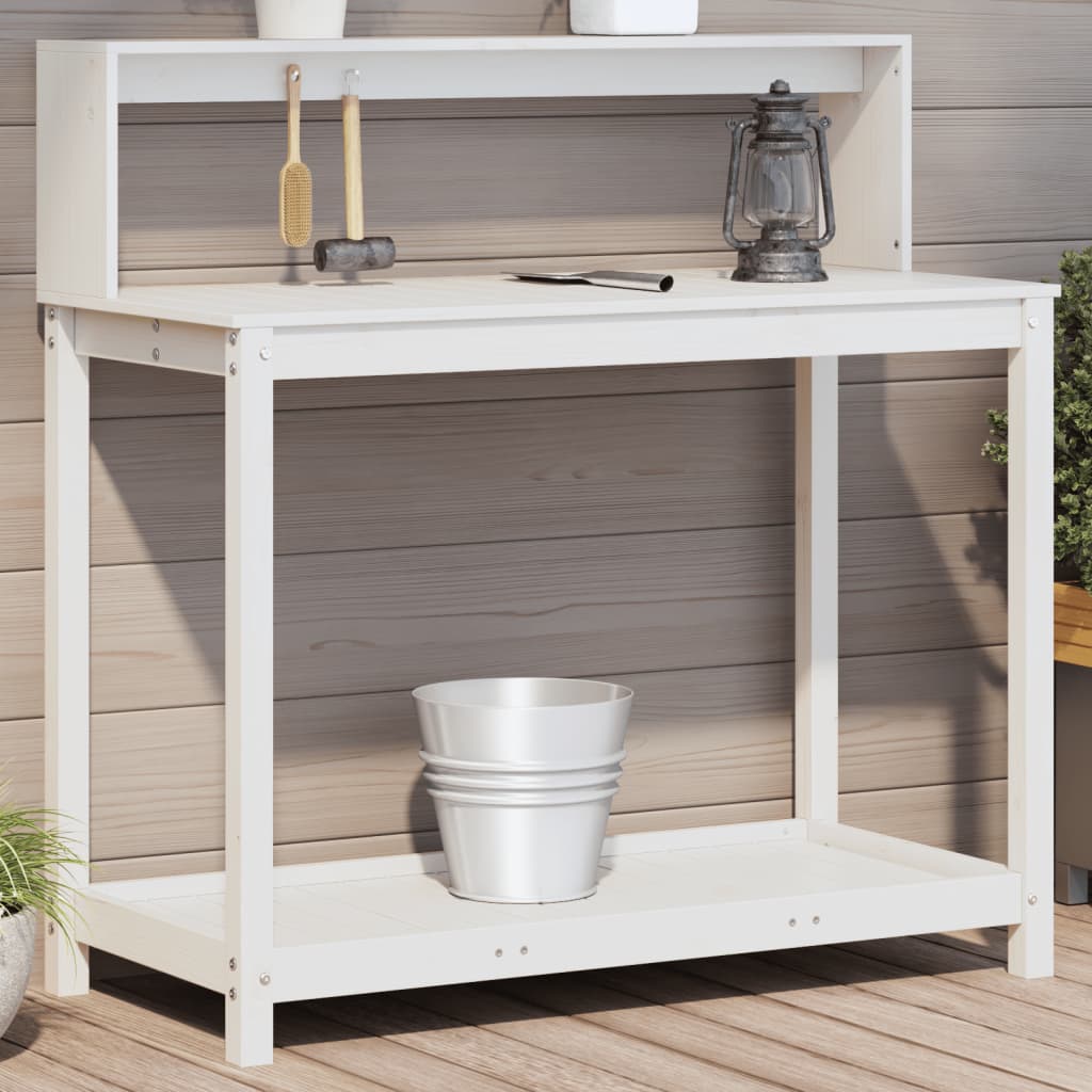 vidaXL Table de rempotage avec étagères blanc bois massif de pin