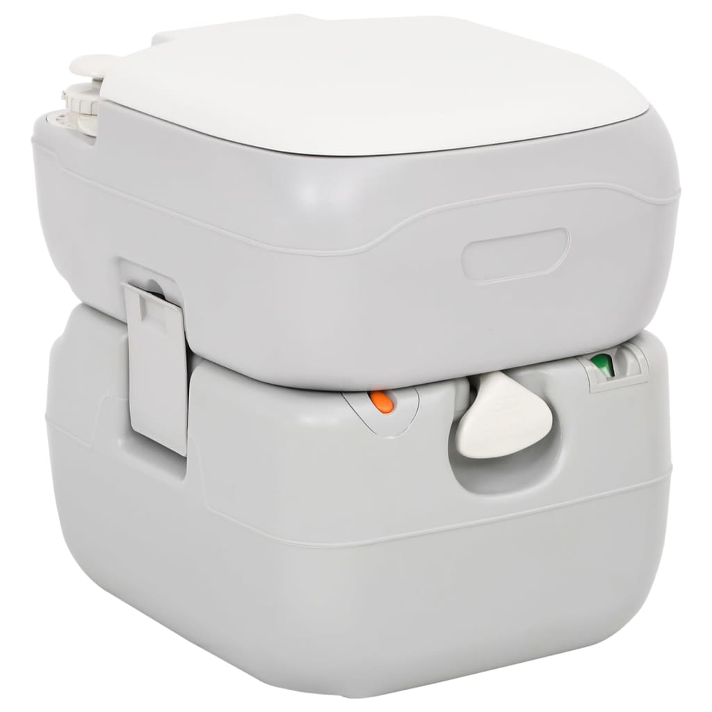 vidaXL Toilette de camping portable gris et blanc 22+12 L PEHD