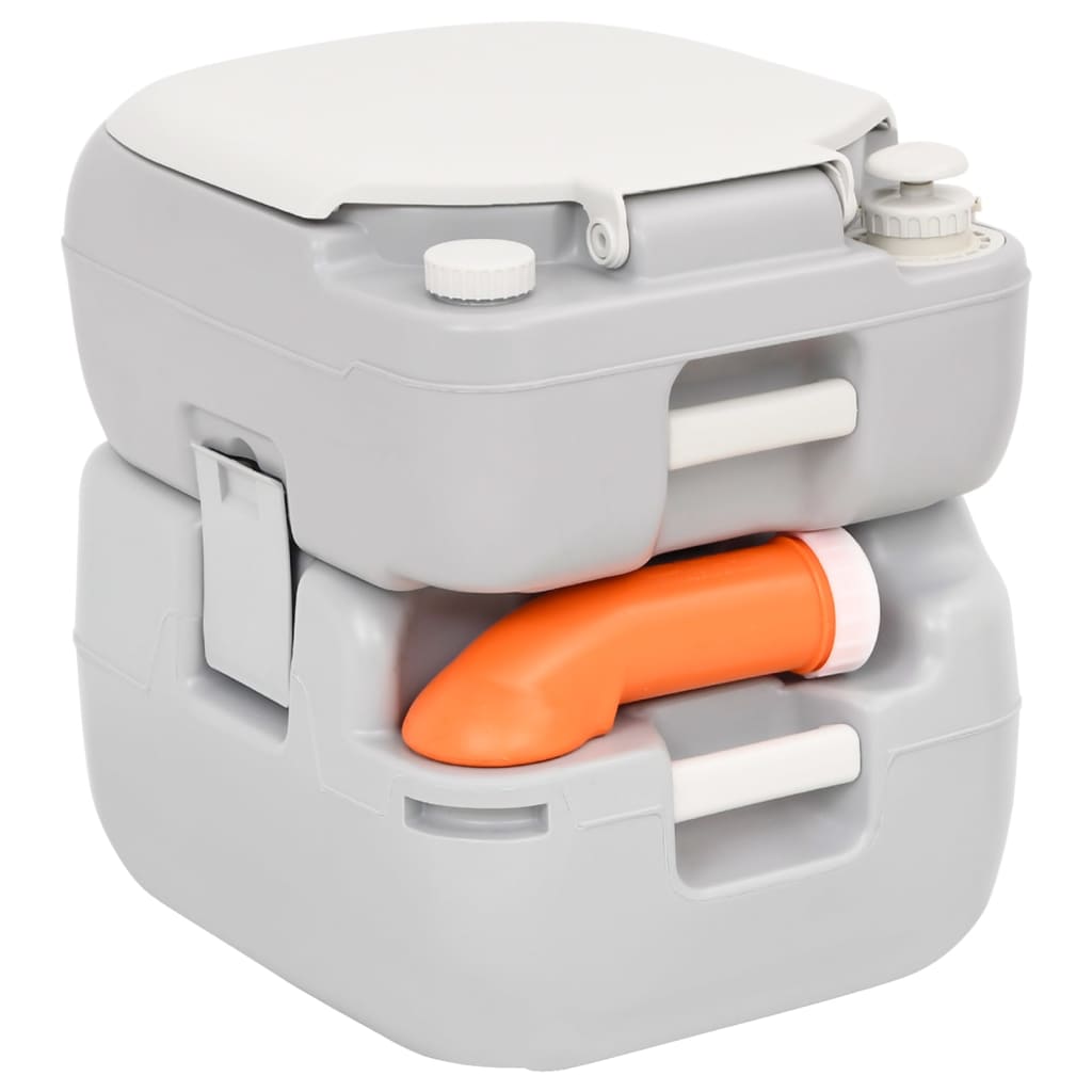 vidaXL Toilette de camping portable gris et blanc 22+12 L PEHD - Image 5