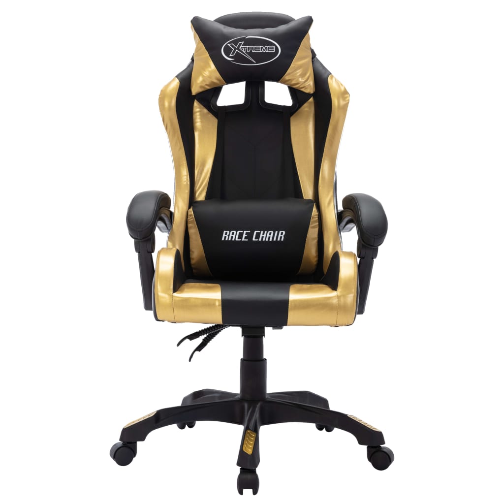 vidaXL Fauteuil de jeux vidéo avec LED RVB Doré et noir Similicuir - Image 4