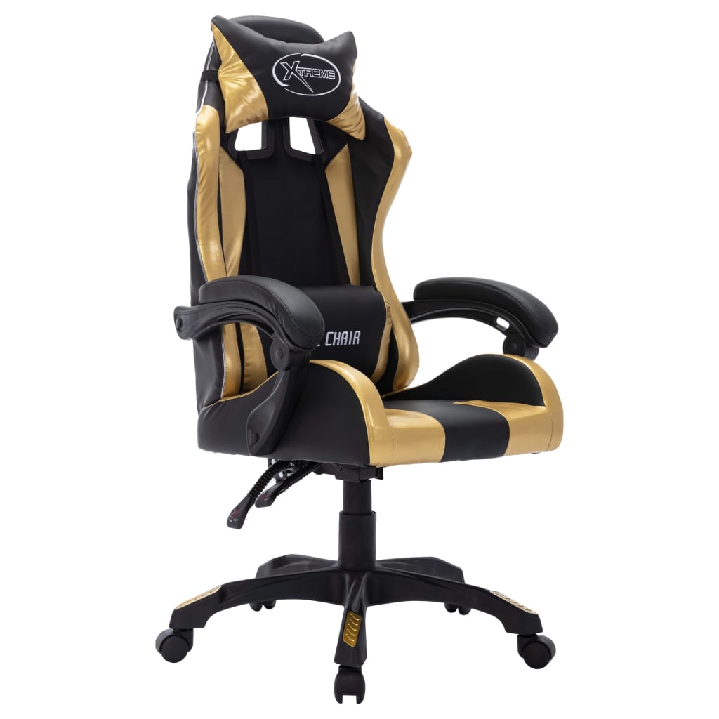 vidaXL Fauteuil de jeux vidéo avec LED RVB Doré et noir Similicuir - Image 3