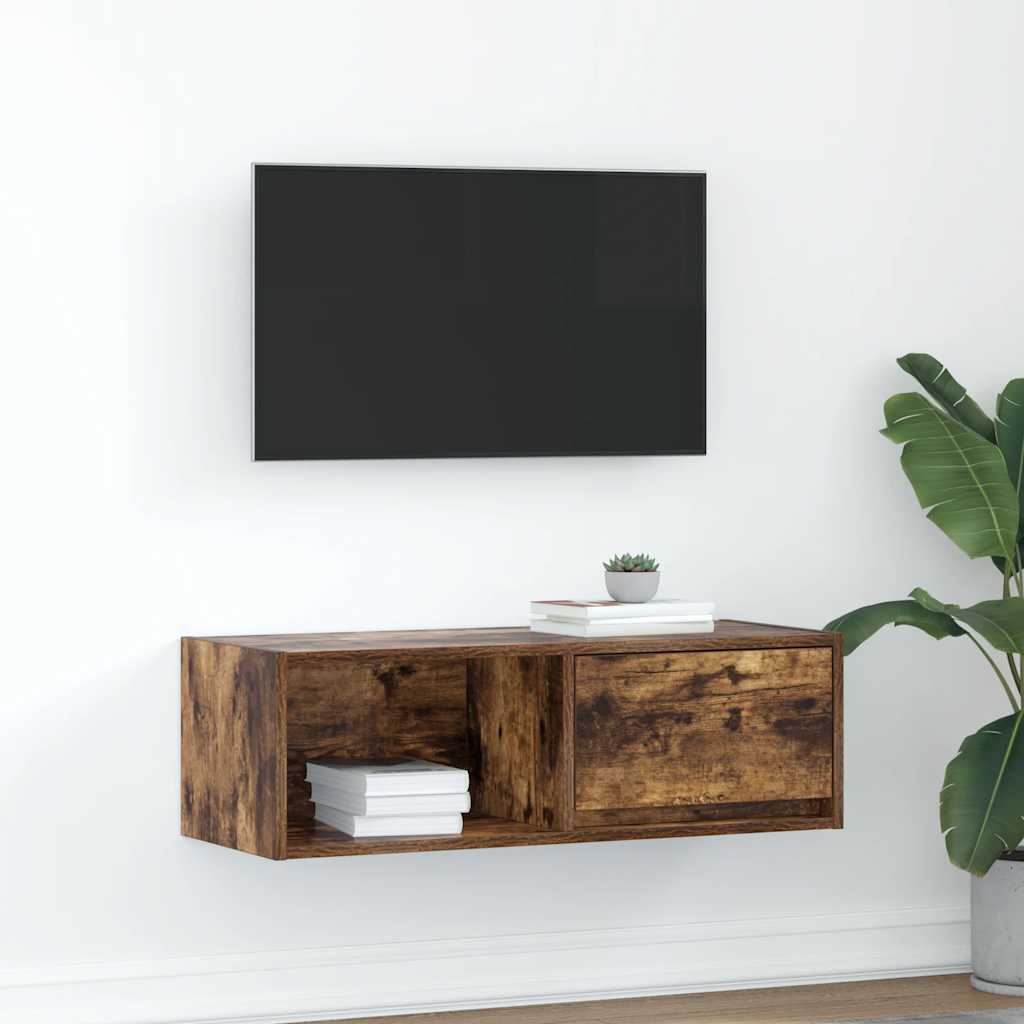 vidaXL Meuble TV chêne fumé 80x31x25,5 cm bois d'ingénierie