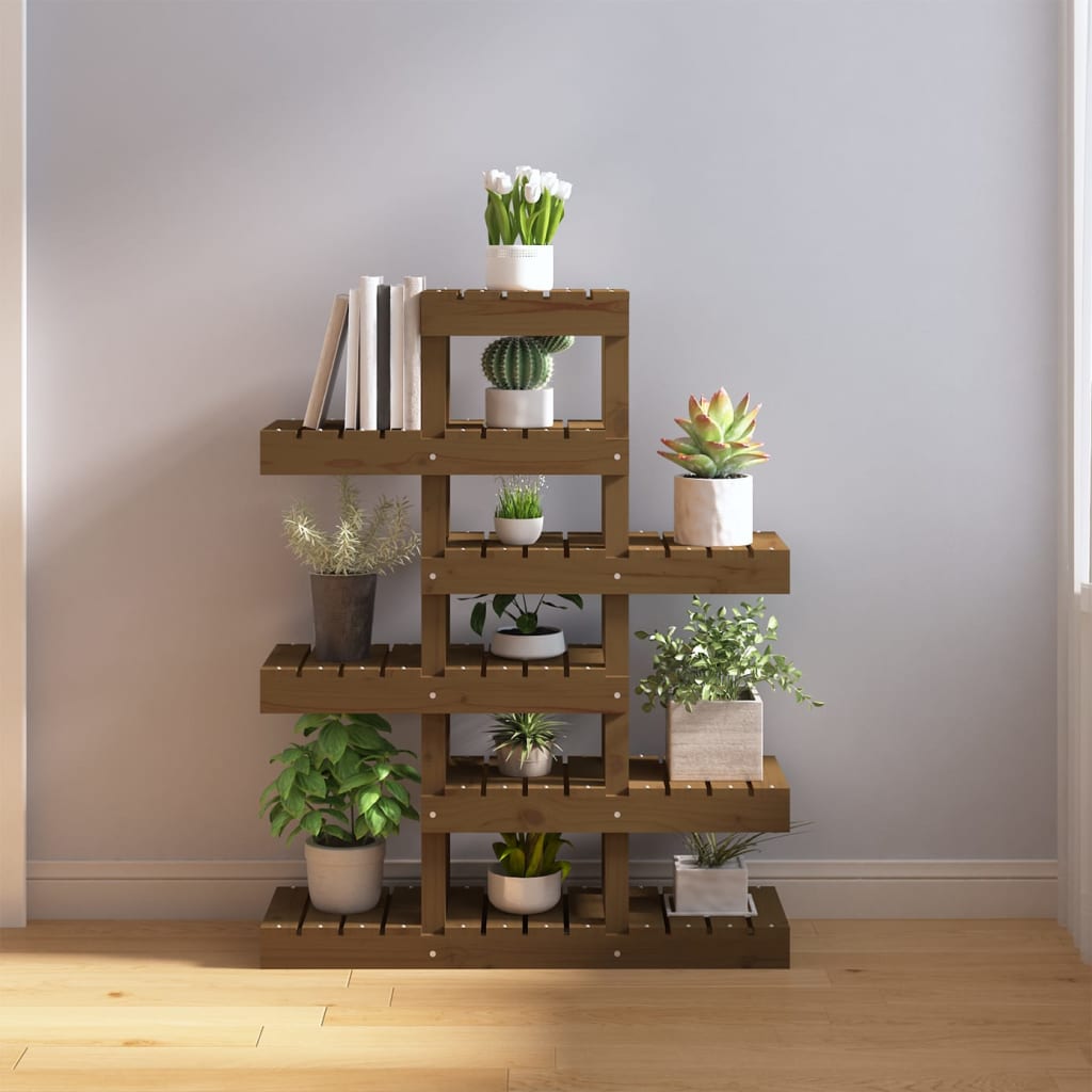 vidaXL Support à plantes Marron miel 85x25x109,5 cm Bois massif pin