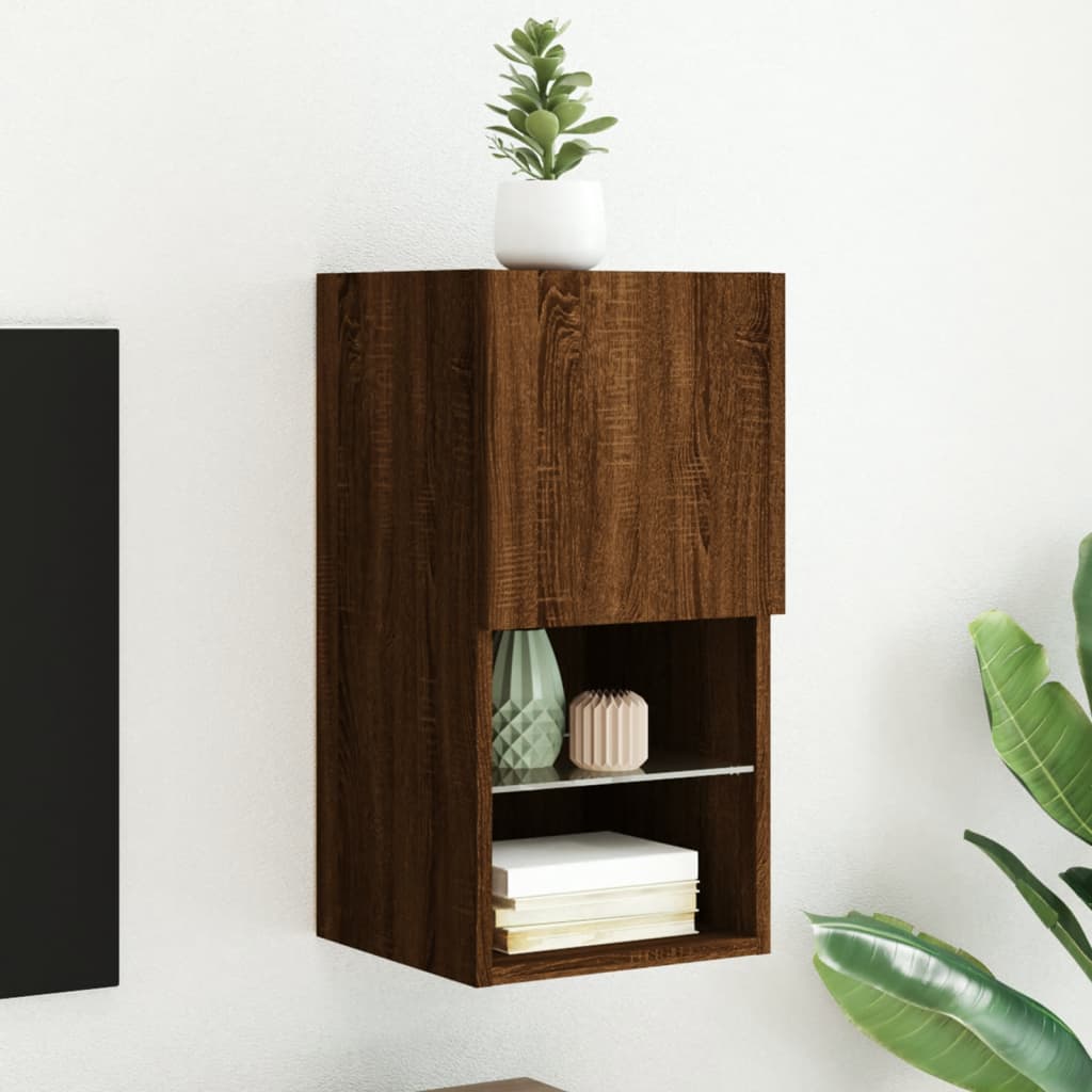 vidaXL Meuble TV avec lumières LED chêne marron 30,5x30x60 cm