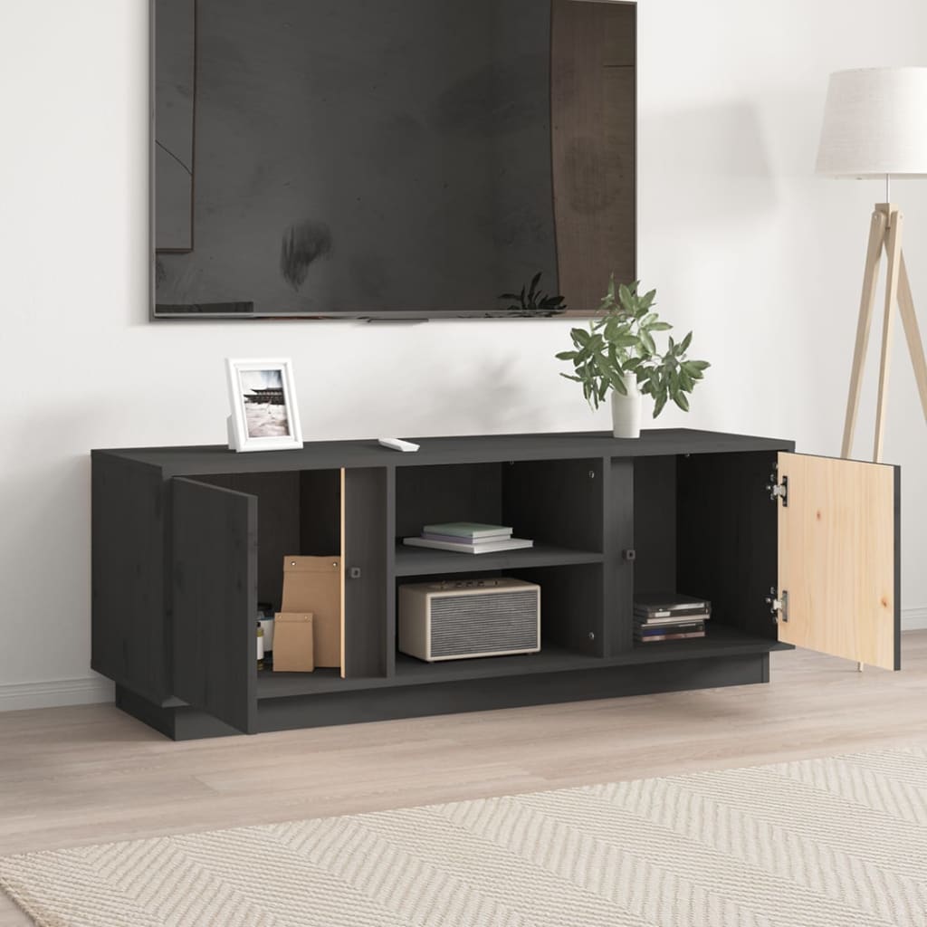 vidaXL Meuble TV Gris 110x35x40,5 cm Bois de pin massif - Image 3