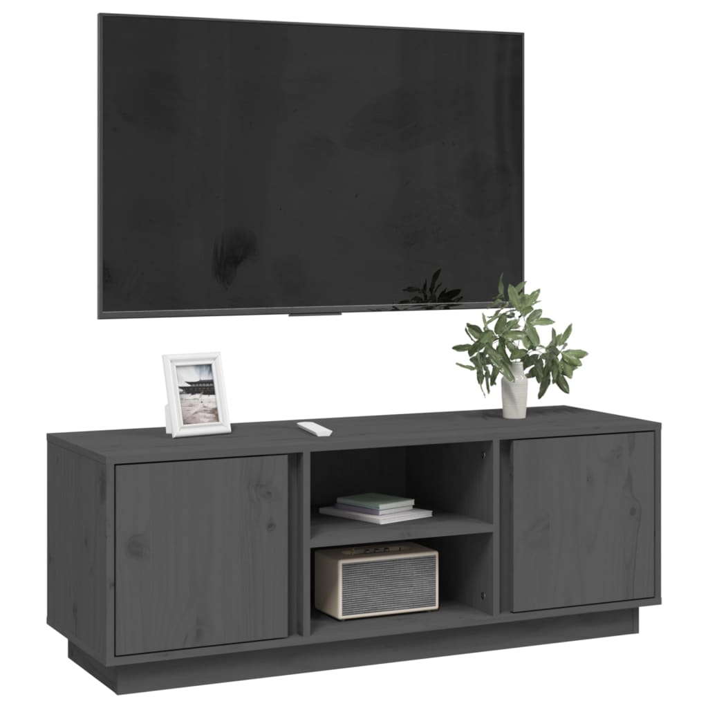 vidaXL Meuble TV Gris 110x35x40,5 cm Bois de pin massif - Image 4