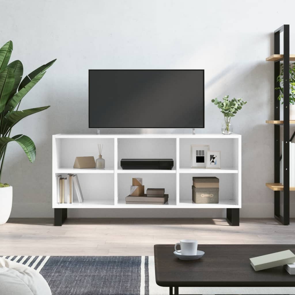 vidaXL Meuble TV blanc brillant 103,5x30x50 cm bois d'ingénierie