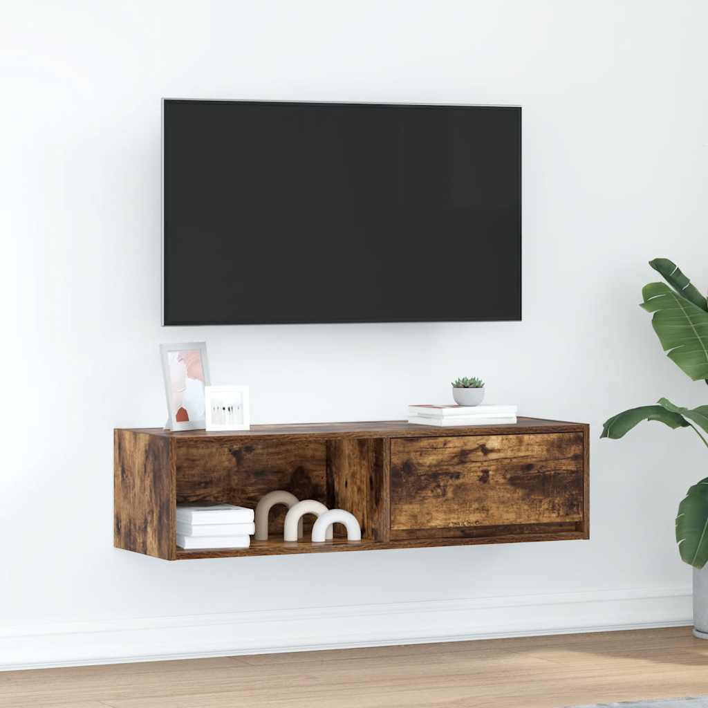 vidaXL Meuble TV chêne fumé 100x31x25,5 cm bois d'ingénierie