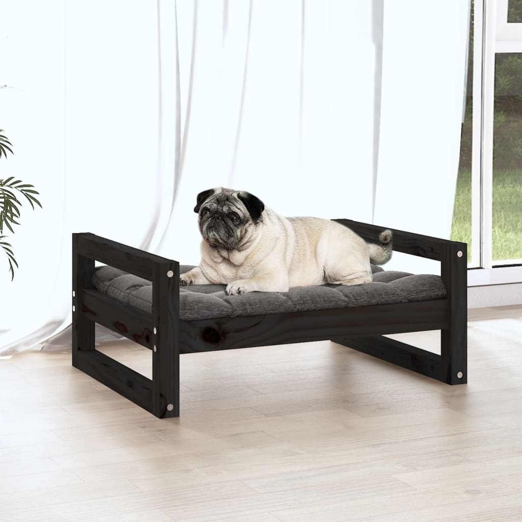vidaXL Lit pour chien Noir 65,5x50,5x28 cm Bois de pin solide - Image 3