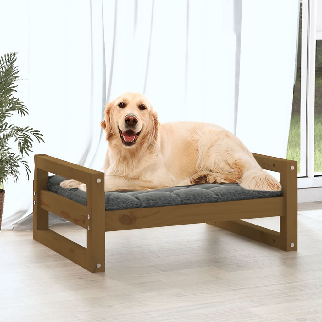 vidaXL Lit pour chien Marron miel 75,5x55,5x28 cm Bois de pin solide - Image 3