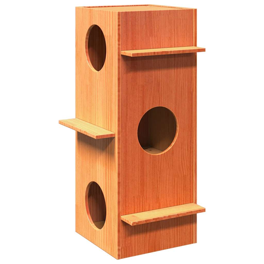 vidaXL Maison pour chat cire marron 43x43x90 cm bois de pin massif