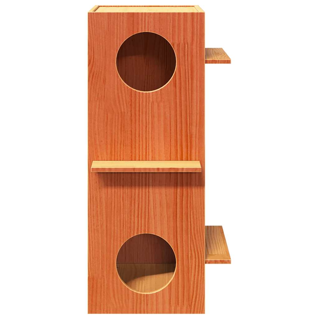 vidaXL Maison pour chat cire marron 43x43x90 cm bois de pin massif - Image 4
