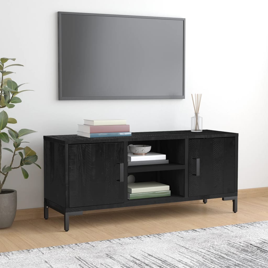 vidaXL Mueble para TV madera maciza de pino negro 110x35x48 cm