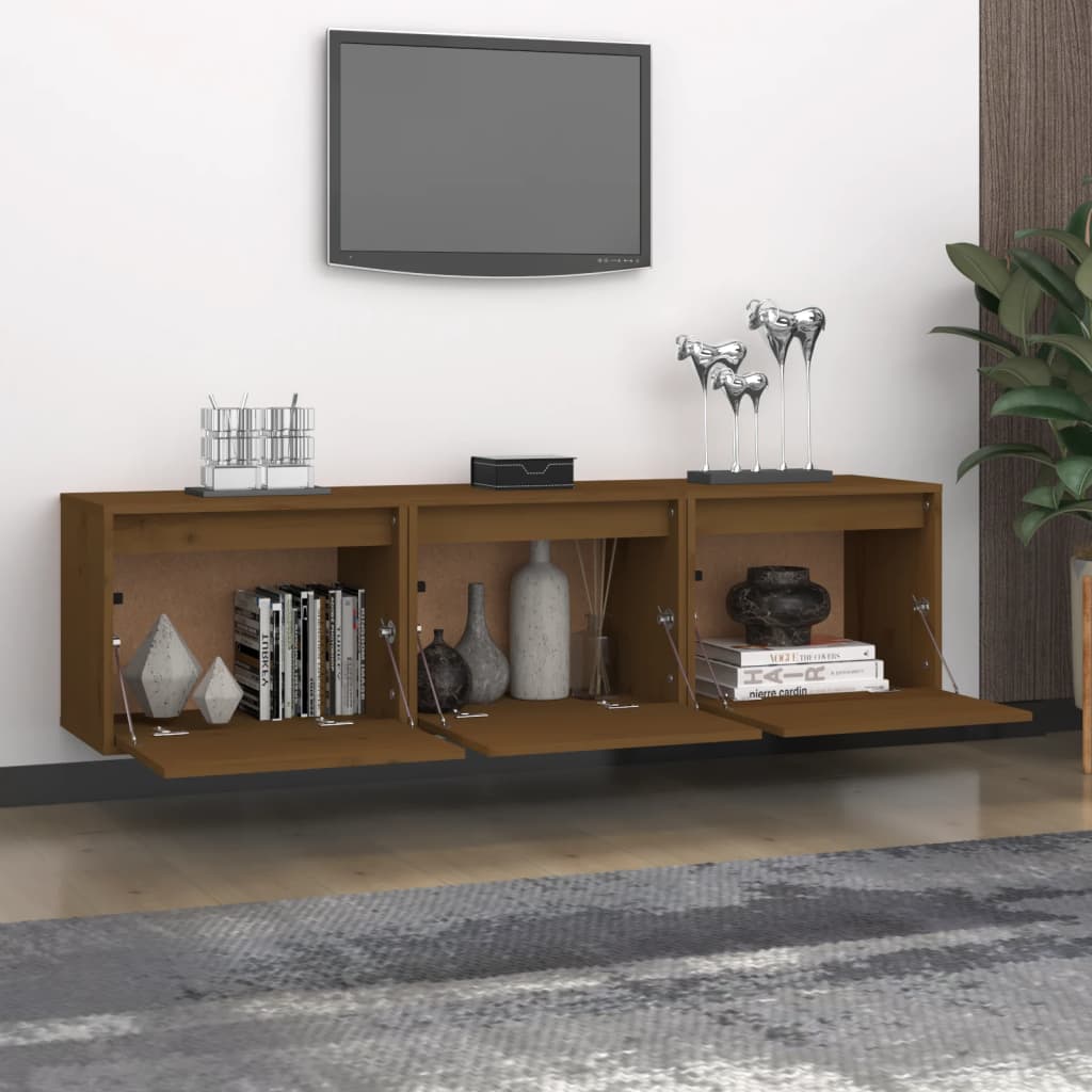 vidaXL Muebles para TV 3 piezas madera maciza de pino marrón miel - Image 3
