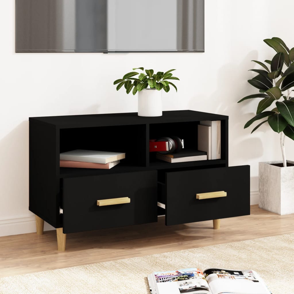 vidaXL Mueble para TV madera contrachapada negro 80x36x50 cm - Image 3