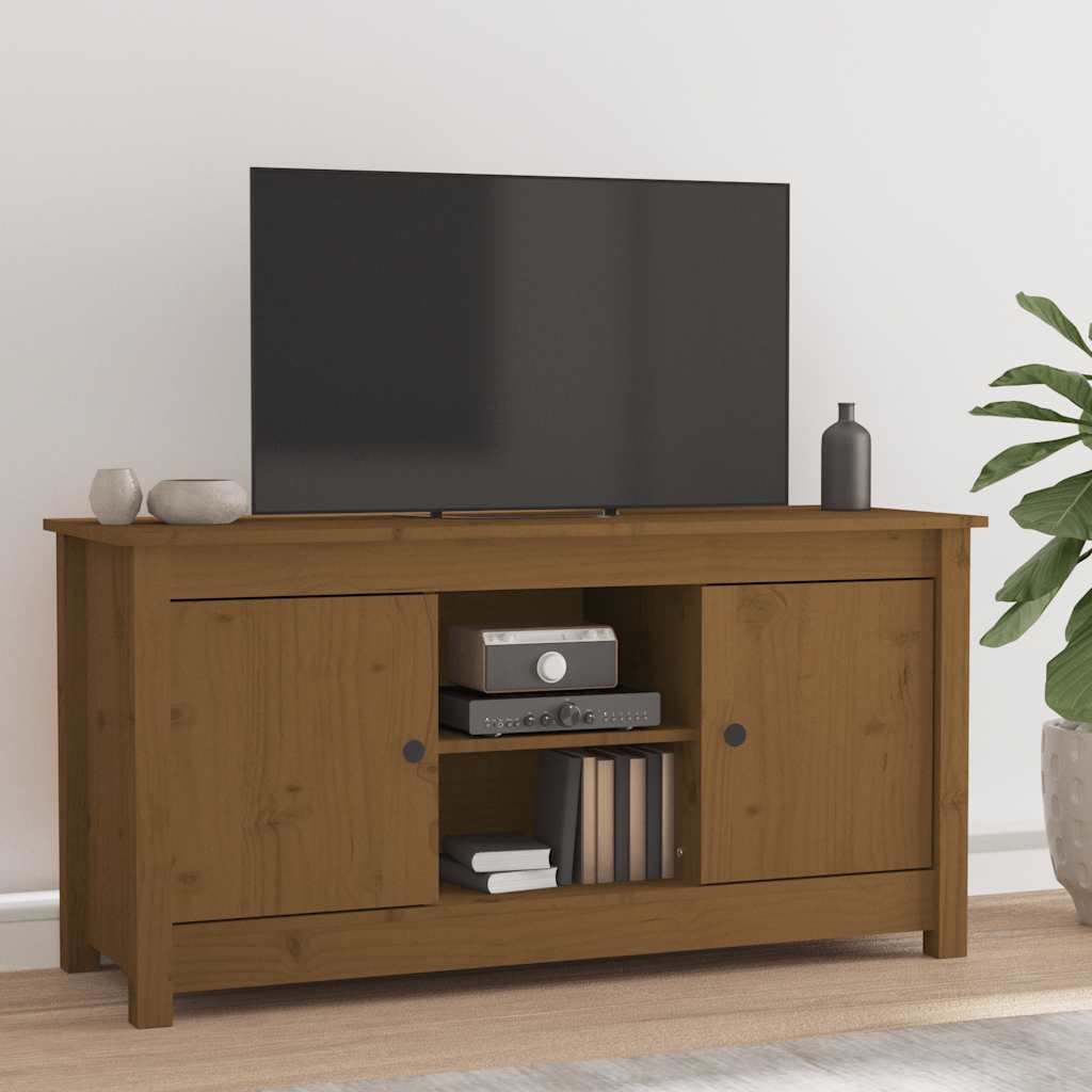 vidaXL Mueble de TV madera maciza de pino marrón miel 103x36,5x52 cm