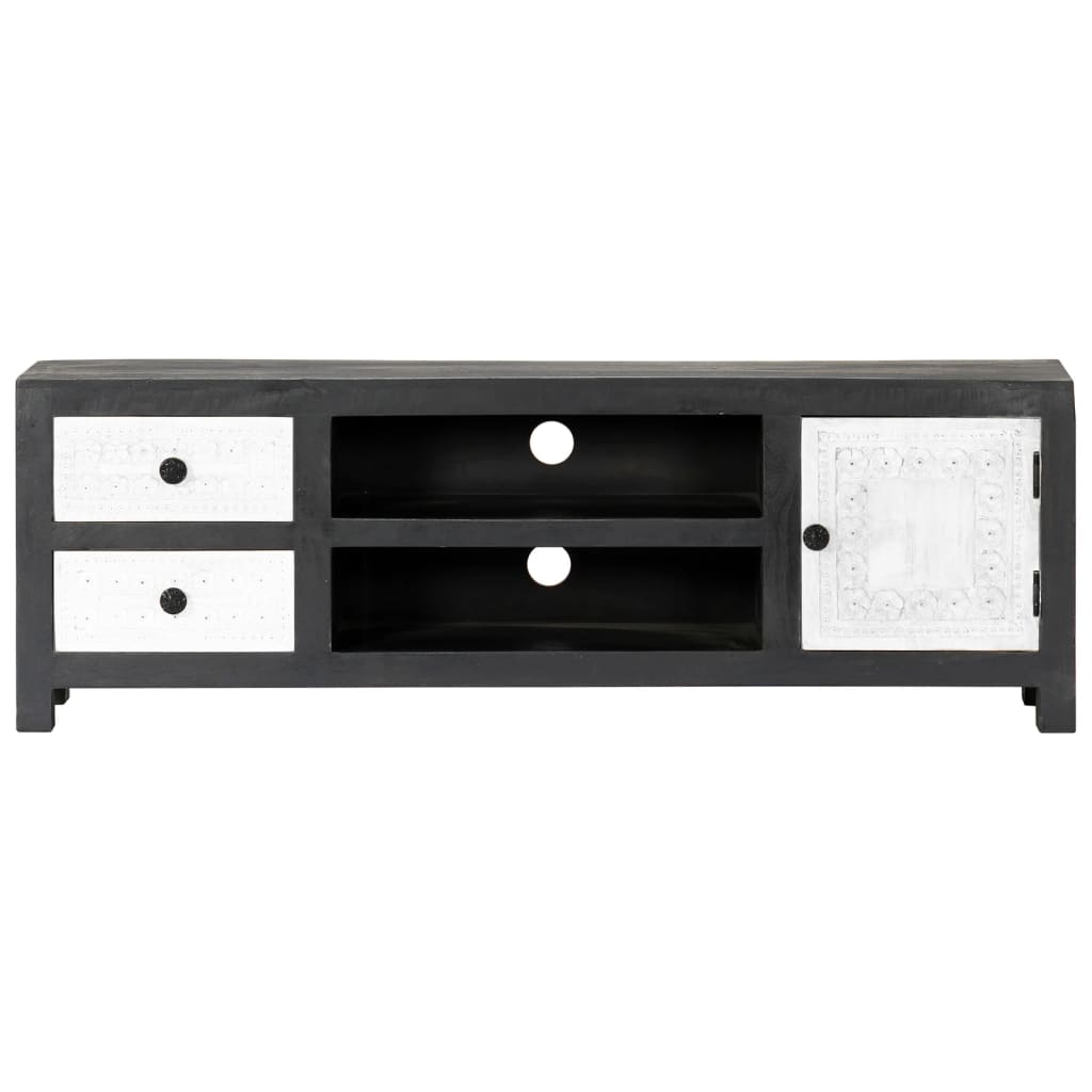vidaXL Mueble para TV tallado a mano mango gris blanco 120x30x40 cm - Image 3