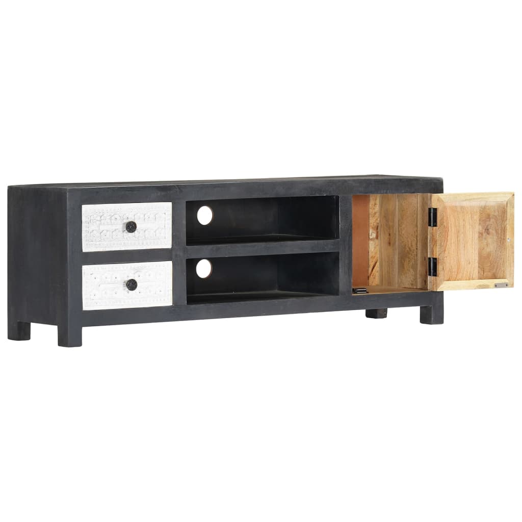 vidaXL Mueble para TV tallado a mano mango gris blanco 120x30x40 cm - Image 4