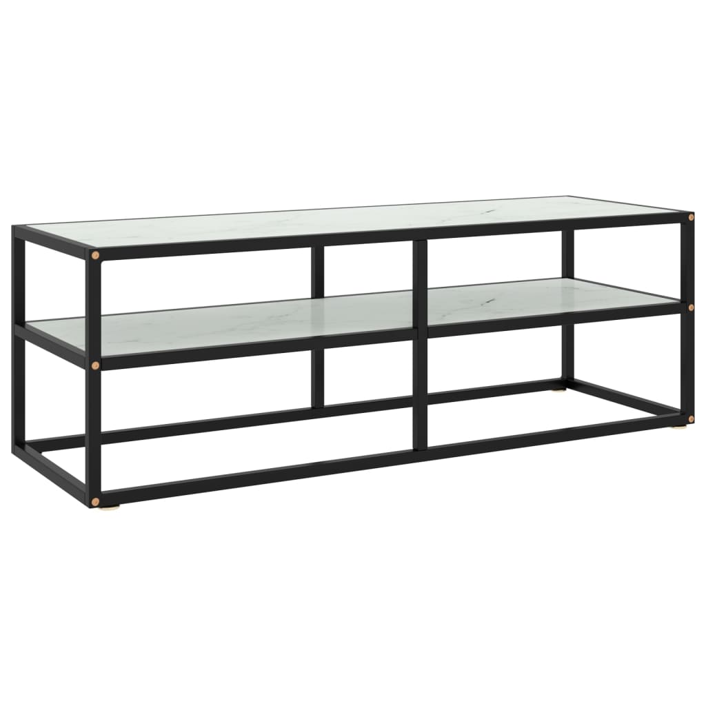 vidaXL Mueble para TV negro con vidrio de mármol blanco 120x40x40 cm