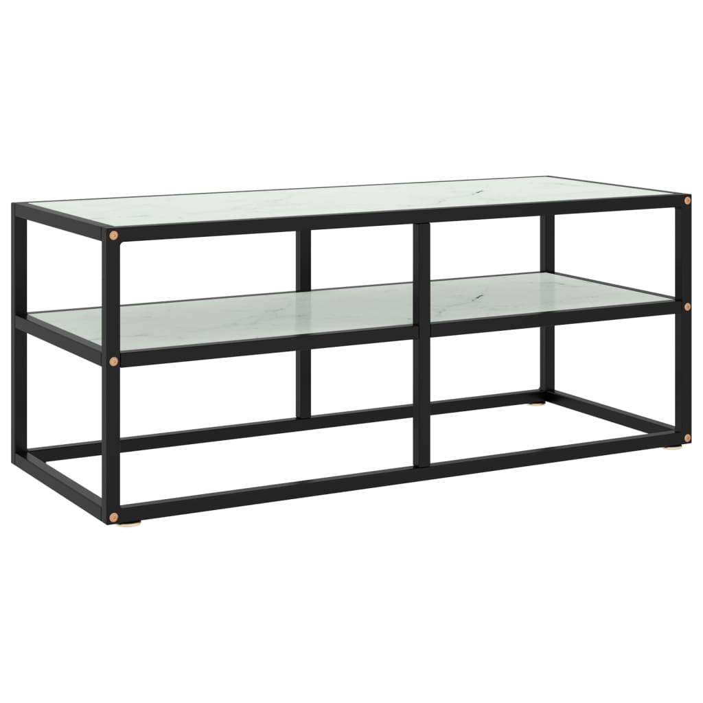 vidaXL Mueble para TV negro con vidrio de mármol blanco 100x40x40 cm