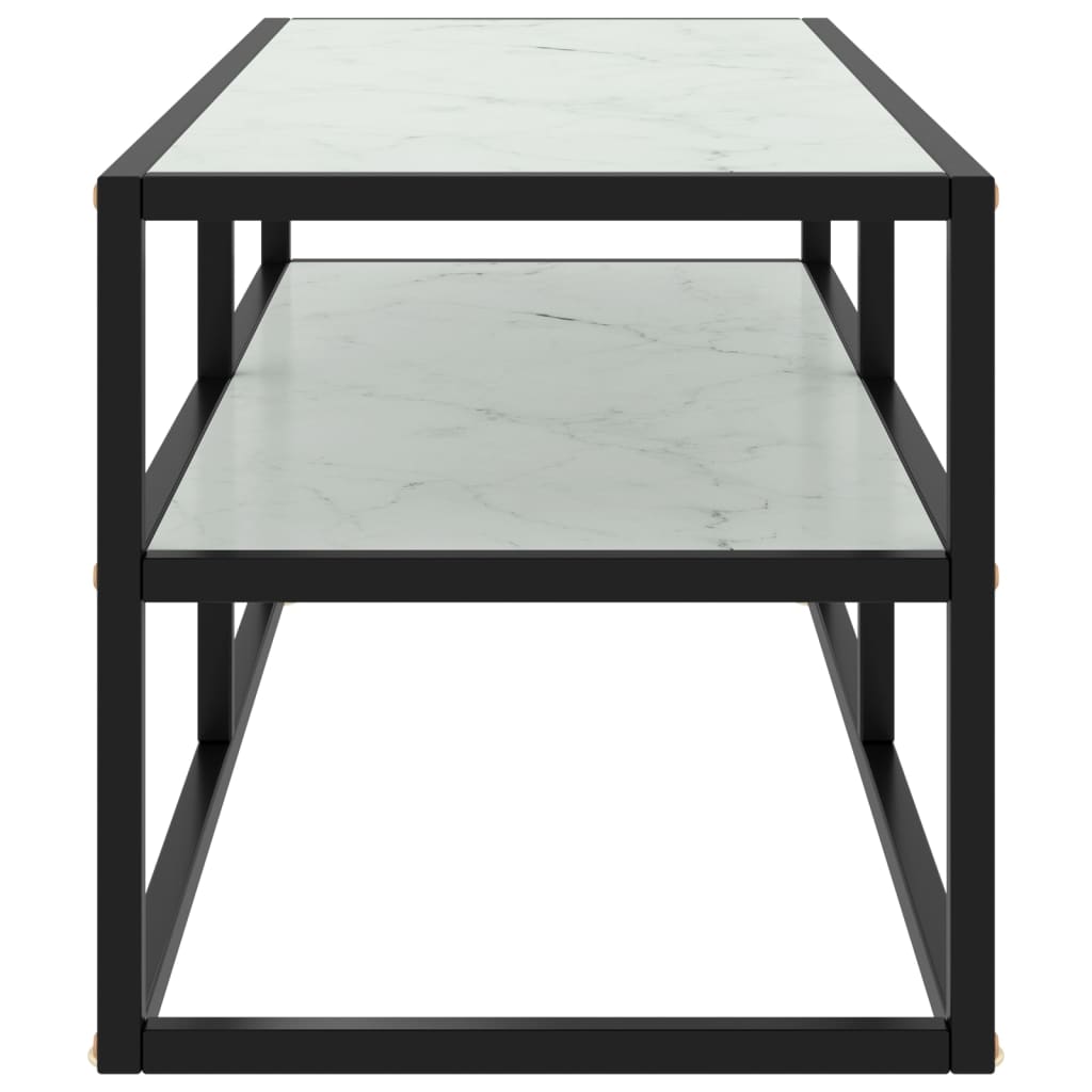 vidaXL Mueble para TV negro con vidrio de mármol blanco 100x40x40 cm - Image 3