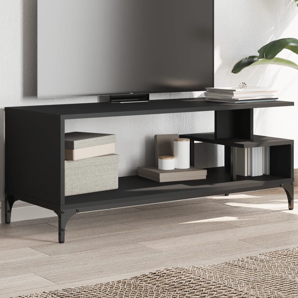 vidaXL Mueble de TV madera de ingeniería y acero negro 102x40x41 cm