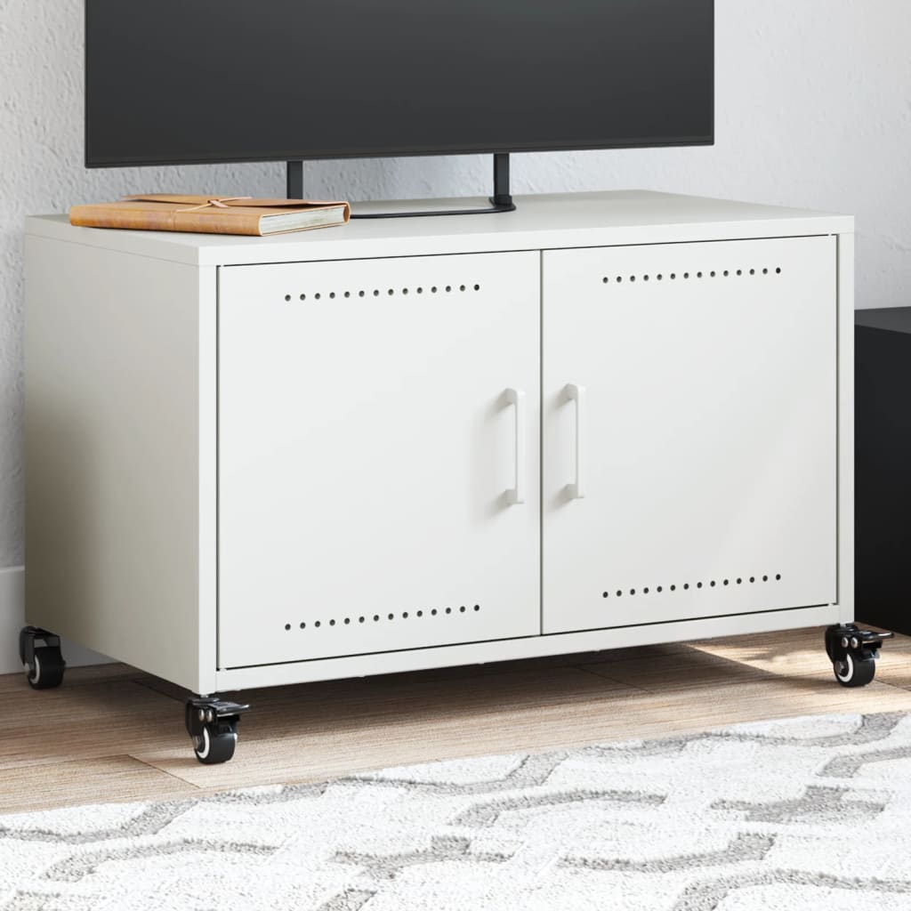 vidaXL Mueble para TV acero laminado en frío blanco 68x39x43,5 cm