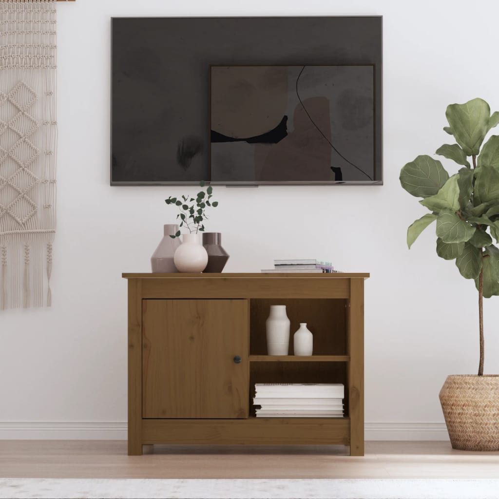 vidaXL Mueble de TV madera maciza de pino marrón miel 70x36,5x52 cm
